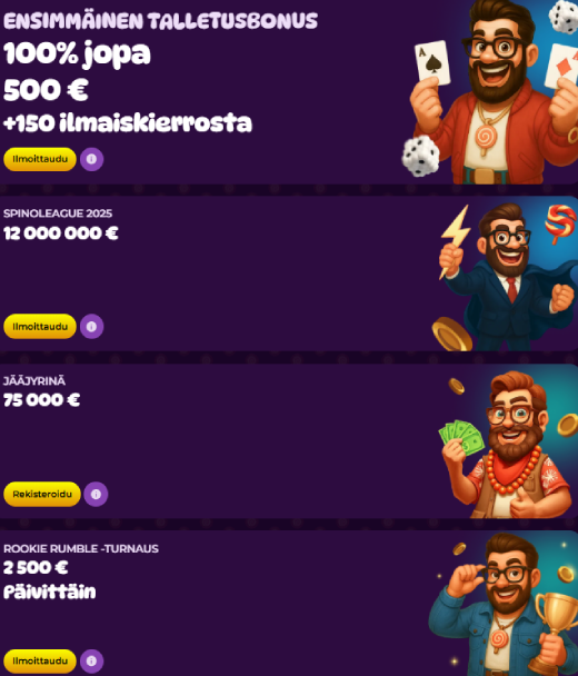 Spinania-rekisteröitymisbonus suomalaisille pelaajille